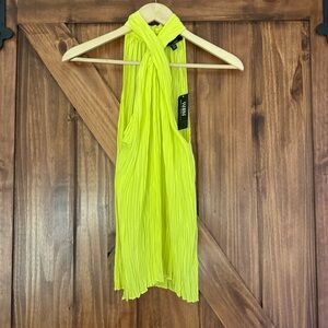 NWT White House Black Market Lime Green Pleated Halter Top Size 4